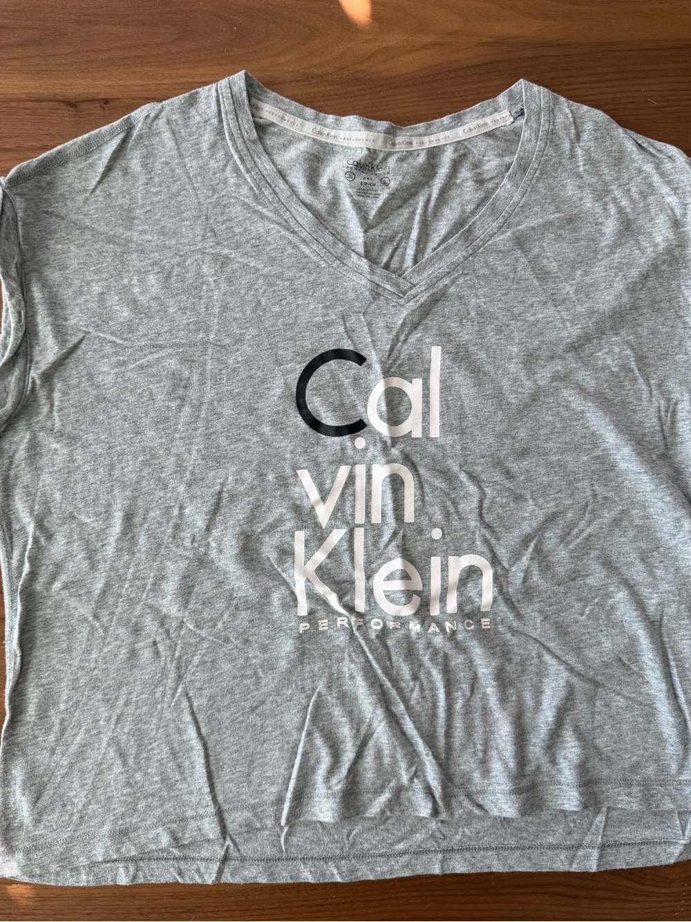 Calvin Klein Gray V-Neck Logo T-Shirt cropped